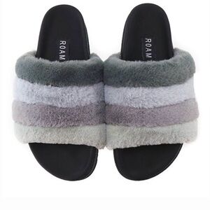 ROAM Prism Twilight Striped Slide Faux Fur SZ 39 EU/ 9 US FITS LIKE SZ 8 NWT